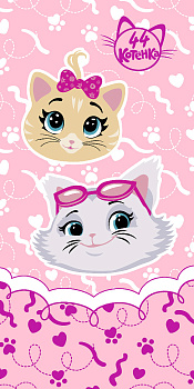 Махровые полотенца 44 котёнка Девочки розовый, 100% хлопок. Материал - махра/велюр, яркий детский рисунок . Размер 60 х 120см.110021 000000000001196737