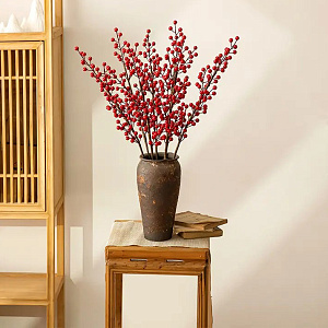 Цветок искусственный ветвь Ягоды 63,5см красные 000000000001218377