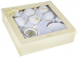 Сервиз чайный 13 предметов (чашка 250мл/блюдце-6шт/подставка) белый с золотом 000000000001178608