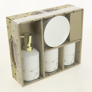 Набор для ванной 4 предмета ДОЛЯНА Афродита мыльница дозатор для мыла 2 стакана керамика пластик 000000000001209742