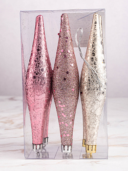 Набор новогодних украшений 6шт 15,5х3см Сосулька блестки розовая роза/нежно-розовый/шампань пластик 000000000001208656