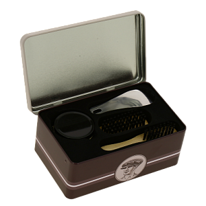 Набор для ухода за обувью в металлической коробочке: щетка малая, щеткасредняя, крем для обуви, рожок для обуви 18.4*11.5*7.2см 409 000000000001195740