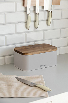 Хлебница 30,5x18,5x12,5см DE'NASTIA деревянная крышка серый нержавеющая сталь 000000000001227983