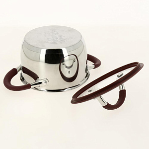 Кастрюля из нержавеющей стали,стеклянная крышка с пароотводом и силиконовым ободком, ручки с силиконом 1,6л KITCHEN FANTASY Cristell 000000000001192854