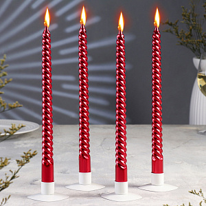 Набор свечей 4шт 20см витые красный парафин 000000000001214486