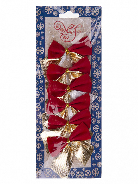 Новогоднее украшение БАНТ Красные с золотом из полиэстера, набор из 6 шт. / 5х5x0,01см арт.78684 000000000001179631