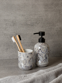 Стакан для зубных щеток 250мл 7,4x7,4x9см DE'NASTIA мозаика мрамор-серый графит стекло 000000000001229621