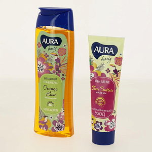 Набор подарочный Aura Beauty Natural Care гель для душа 260мл+крем для рук восстанавливающий 75мл,25718 000000000001193092