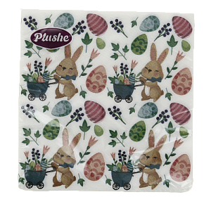 Салфетки бумажные 2 слоя 15 листов PLUSHE Пасхальный кролик 000000000001204668