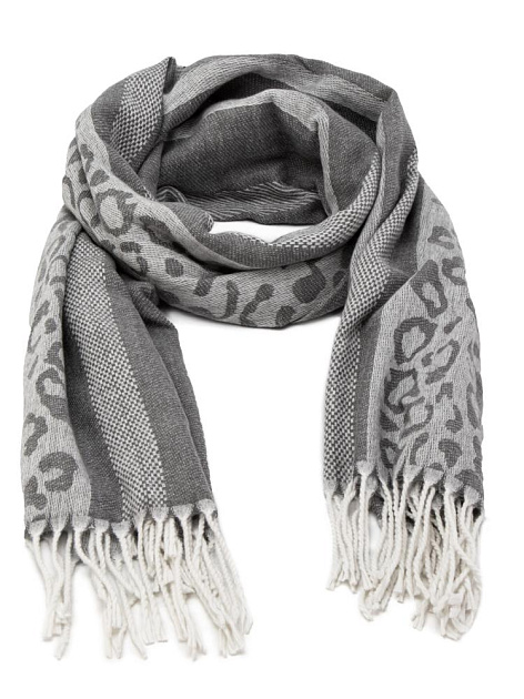 Палантин 70х180см леопард светло-серый полиэстер 000000000001229220