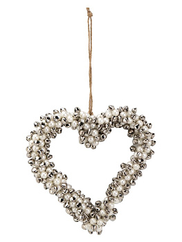 Декоративное украшение 15см DE'NASTIA Сердце серый бисер/металл 000000000001229683