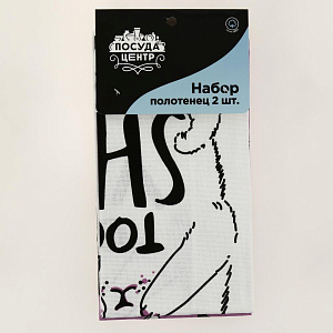 Набор полотенец 2шт рогожка ПОСУДА ЦЕНТР 35x61см Коты 100%Хлопок PC02346 000000000001200500