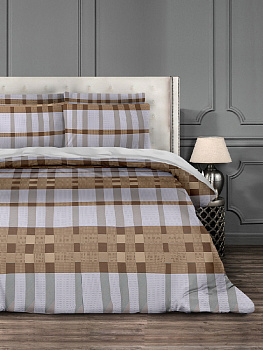 Комплект постельного белья 2-спальный LUCKY Джинти 2наволочки50х70см 1пододеяльник200х215см 1простыня220х215см коричнево-серый бязь 100% хлопок 000000000001199388