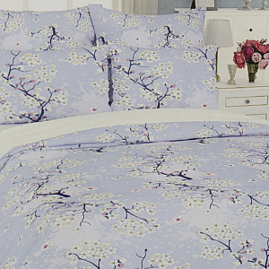 Комплект постельного белья 2-спальный LUCKY Весенний сад 2наволочки70х70см 1пододеяльник200х215см 1простыня220х215см голубой поплин 100%хлопок 000000000001206535