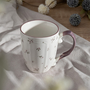 Кружка 340мл DE'NASTIA Vintage цветочный принт фиолетовая кайма ручка белый фарфор 000000000001227046