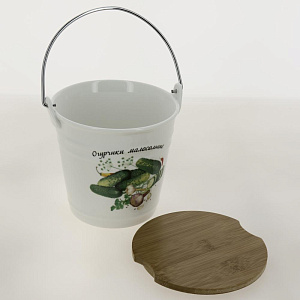 Салатник-ведерко 15х13,9х14,3см LARANGE Огурчики бамбуковая крышка фарфор 000000000001091222