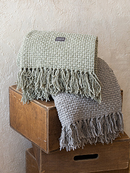 Плед 150x200см DE'NASTIA плетеный зеленый хлопок/шенилл 000000000001230286