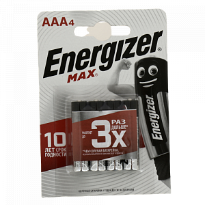 Батарейка ENERGIZER MAX ALKALINE AAA 4шт E92 щелочные E300157304 000000000001126203