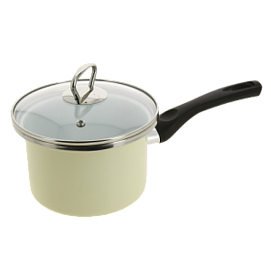 Ковш 1,5л с пластиковой ручкой, цилиндрической формы со стеклянной крышкой, белая внутри, бежевая снаружи стальной эмалированный 000000000001187679