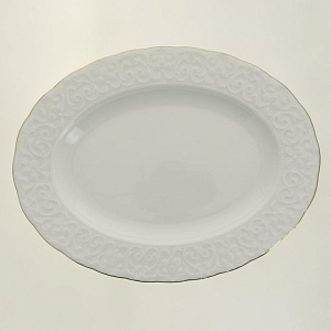 Блюдо овальное 24см DE'NASTIA IREM белая с медной каймой фарфор 000000000001209951
