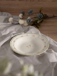 Тарелка суповая 22см 450мл DE'NASTIA Provence цветочный принт зеленая кайма фарфор 000000000001231311