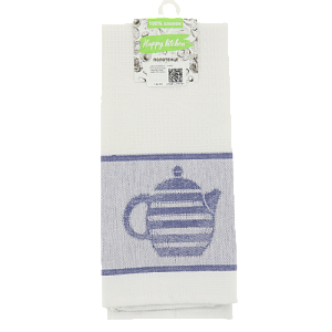 Полотенце кухонное 40х60см ВОТЕКС синий Чайничек белое 100% хлопок 000000000001206847