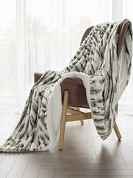 Плед 200x220см DE'NASTIA Double soft кролик с шерпой серый/белый полиэстер 000000000001220279