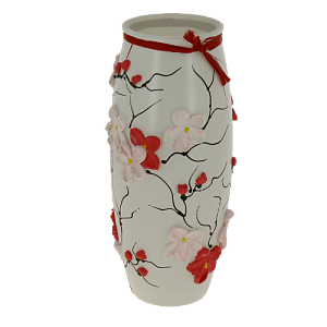 Ваза стеклянная бочка 23,5 см, Барельефный рисунок  с ленточкой Раффа 7735/230/77-640.3 000000000001191054