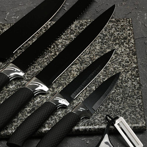 Набор 6 предметов ДОЛЯНА Тень 5 ножей 19см/23см/32см/32см/32см овощечистка металл Набор 6 предметов ДОЛЯНА Тень 5 ножей 19см/23см/32см/32см/32см овощечистка металл 000000000001210437