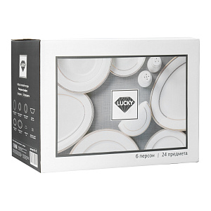 Набор столовой посуды 24 предмета Анжелика с золотом (обеденная/десертная/суповая по 6шт, блюдо овал-2шт, салатник, салфетница, набор специй) фарфор 000000000001219766