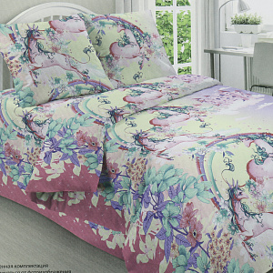 Комплект постельного белья 1,5спальное Сладкие сны Радужный единорог 1наволочка рисунок 2043 поплин хлопок 100% 000000000001205177