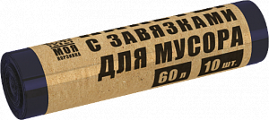 Пакеты для мусора с завязками Моя корзинка 60л, 10шт. ПНД, рулон, черный 87075 000000000001185725