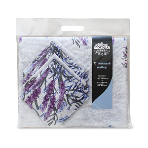 Скатерть рогожка 140*140+салфетка(6шт) Лаванда 000000000001187204