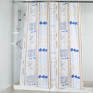 Штора 180х200см."Пастель", цв. голубой/бежевый  , 100% Полиэстер, Водонепроницаемая, Стирается в машине, Набор из 12 колец. 49250 000000000001023172