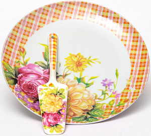 Набор для торта 2 предмета (блюдо27см/лопатка) OLAFF Букет Флора фарфор 000000000001197833