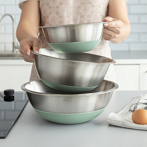 Миска для смешивания продуктов 22см 1,9л DE'NASTIA силиконовое дно мятный нержавеющая сталь 000000000001222308