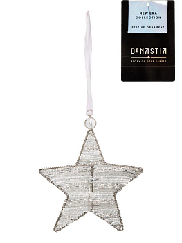 Декоративное украшение 15см DE'NASTIA Звезда красный/белый бисер 000000000001229685
