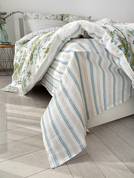 Комплект постельного бельяЕвроDE'NASTIA(пододеяльник200х220простыня230х260наволочки50x70см2шт70х70см2шт)BotehОгурцыПолоскаБелыйЗеленыйСинийЖатыйХлопок 000000000001227510