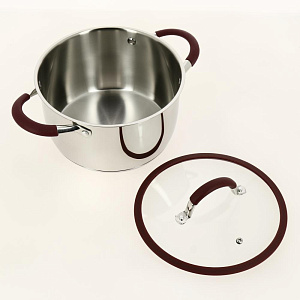 Кастрюля из нержавеющей стали,стеклянная крышка с пароотводом и силиконовым ободком, ручки с силиконом 3л KITCHEN FANTASY Cristell C 000000000001192856