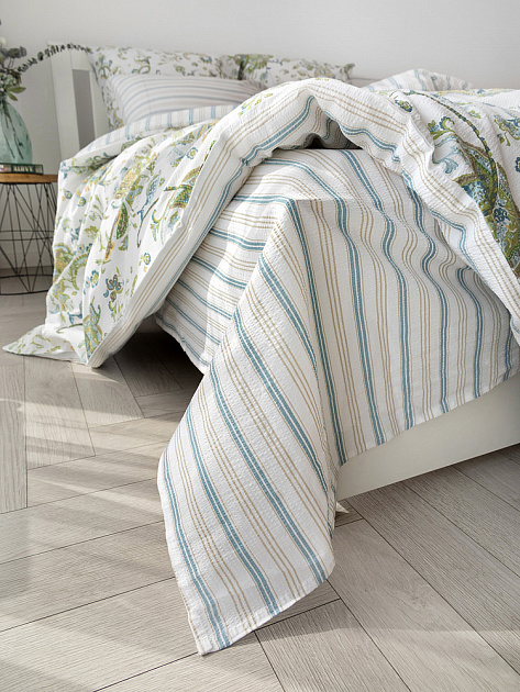 Комплект постельного бельяЕвроDE'NASTIA(пододеяльник200х220простыня230х260наволочки50x70см2шт70х70см2шт)BotehОгурцыПолоскаБелыйЗеленыйСинийЖатыйХлопок 000000000001227510