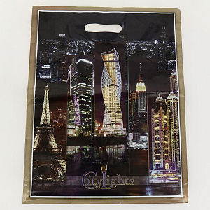 ПАКЕТ 38х47/60мкм Вырубная Усиленная Ручка ПВД Городские огни (25/1000) 000000000001201018