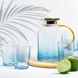 Набор для питья GARBO GLASS (кувшин 1,8л-1шт/стакан 260мл-6шт) голубой стекло 000000000001219916