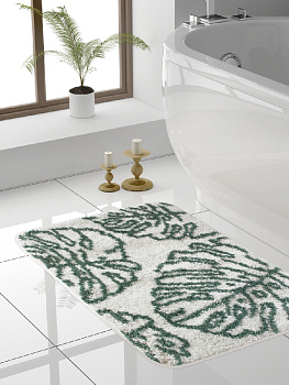 Коврик для ванной 50x70см DE'NASTIA ТРОПИКИ молочный/зеленый микрофибра полиэстер 000000000001177068