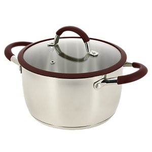 Кастрюля из нержавеющей стали,стеклянная крышка с пароотводом и силиконовым ободком, ручки с силиконом 2,2л KITCHEN FANTASY Cristell 000000000001192855