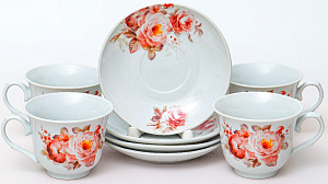 Набор чайный 8 предметов (чашка 230мл-4шт/блюдце-4шт) OLAFF ФИОНА Розэ подарочная упаковка фарфор 000000000001204600