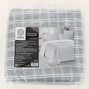 Покрывало 210x230см DE'NASTIA клетка серое жаккард 55% хлопок 45% полиэстер 000000000001203200
