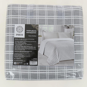 Покрывало 185x220см DE'NASTIA клетка серое жаккард 55% хлопок 45% полиэстер 000000000001207624