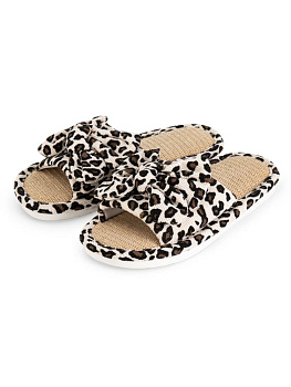 Тапочки домашние 36-37 женские открытые леопардовый бант молочный полиэстер/ПВХ 000000000001228902