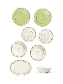 Набор столовой посуды 8 предметов DE'NASTIA Provence dinner цветочный принт зеленая кайма фарфор 000000000001231318