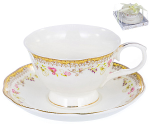 Чайная пара чашка 220мл+ блюдце, белая с золотом, подарочная упаковка,107-04056 000000000001177816